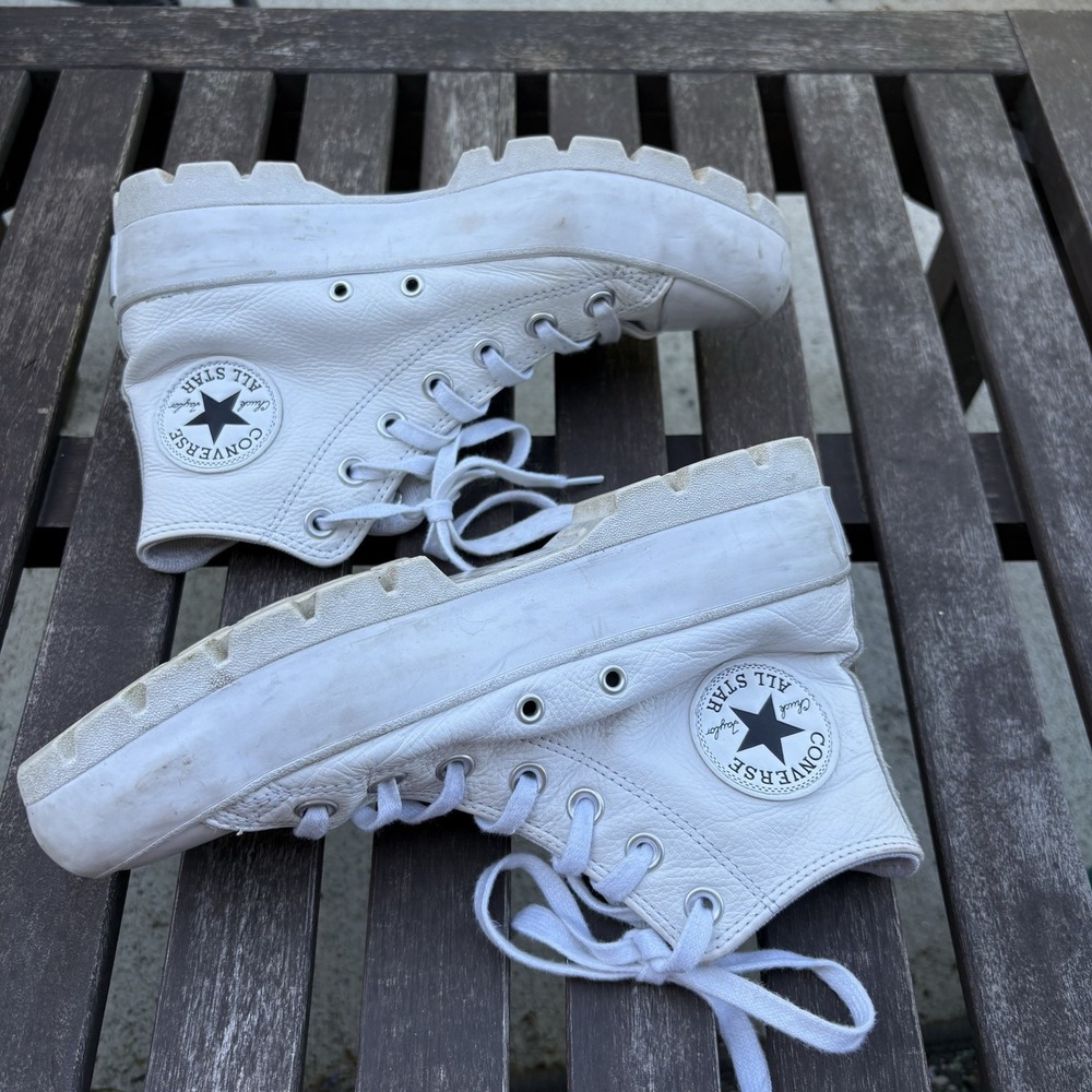 Converse Women 6.5 White Lugged High Top Sneakers Gorpcore Leather - Picture 8 of 13